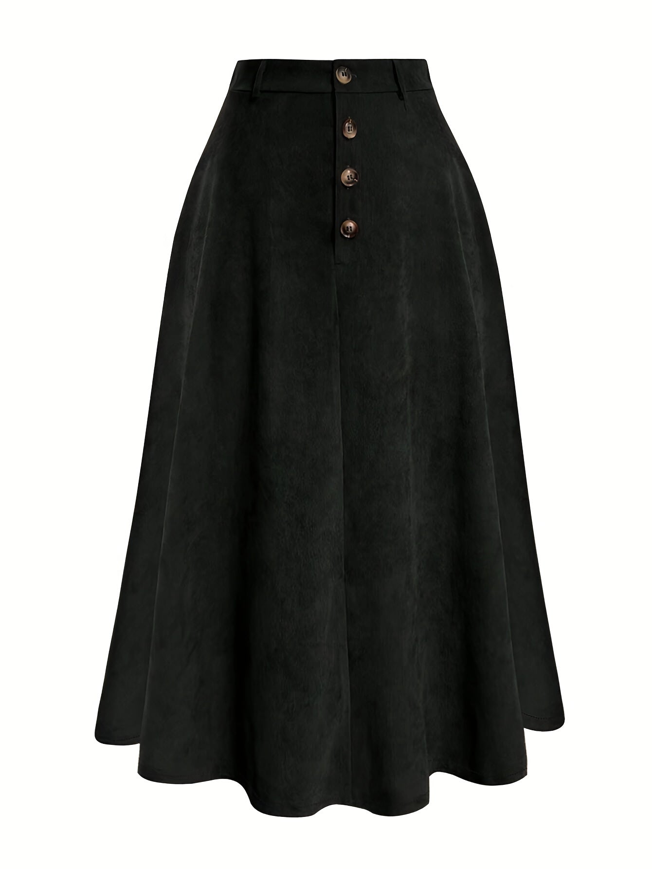 Plus Size Solid Button Front Skirt, Casual Corduroy Skirt