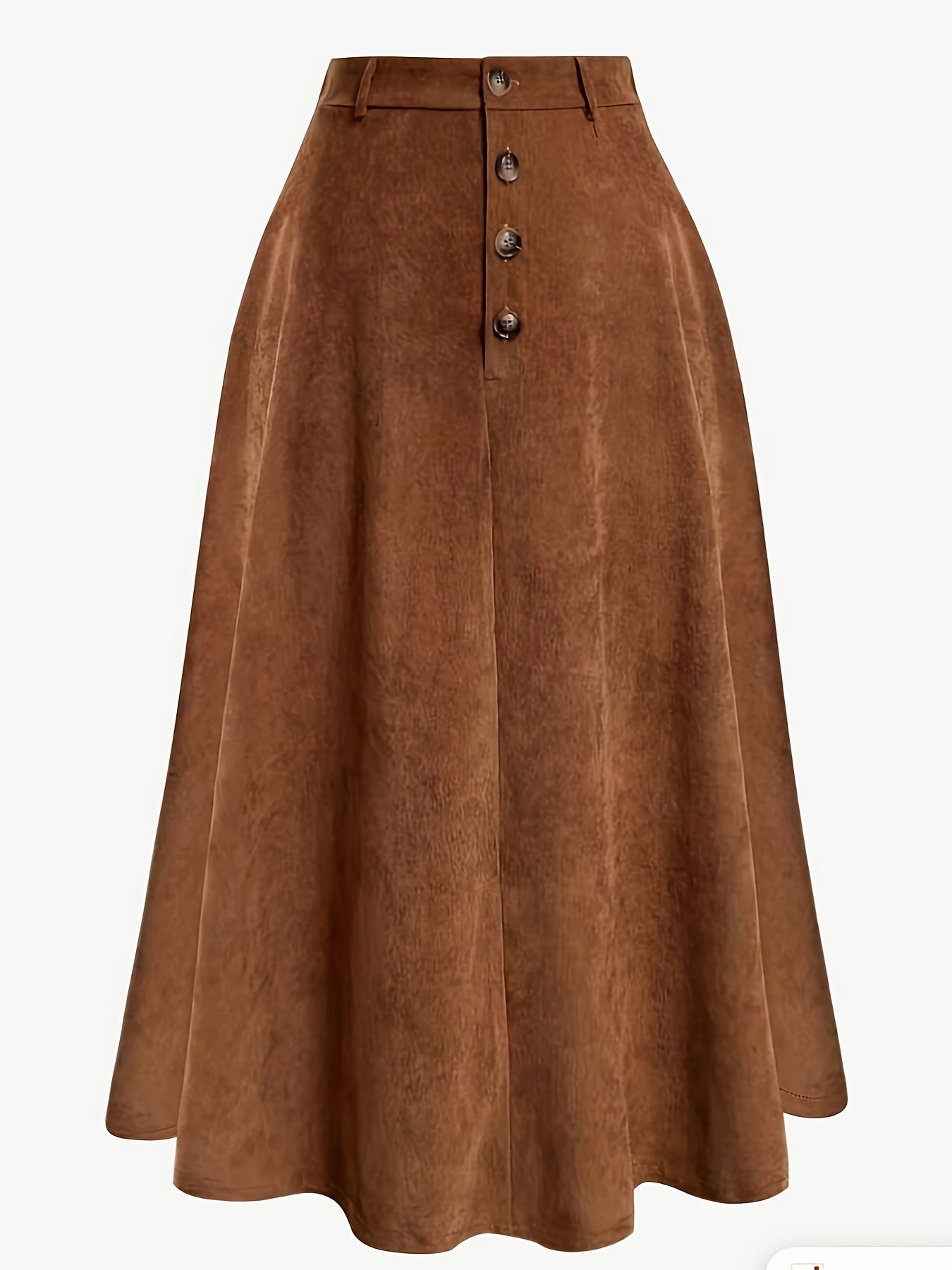 Plus Size Solid Button Front Skirt, Casual Corduroy Skirt