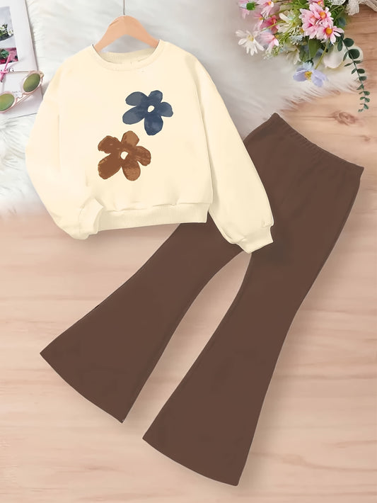 Youngsters Fashion Color Printing Little Flower Two-piece Set