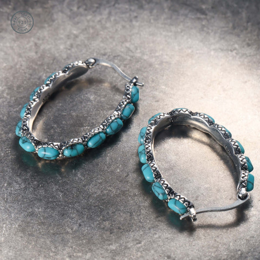 Turquoise Hoop Earrings Silver