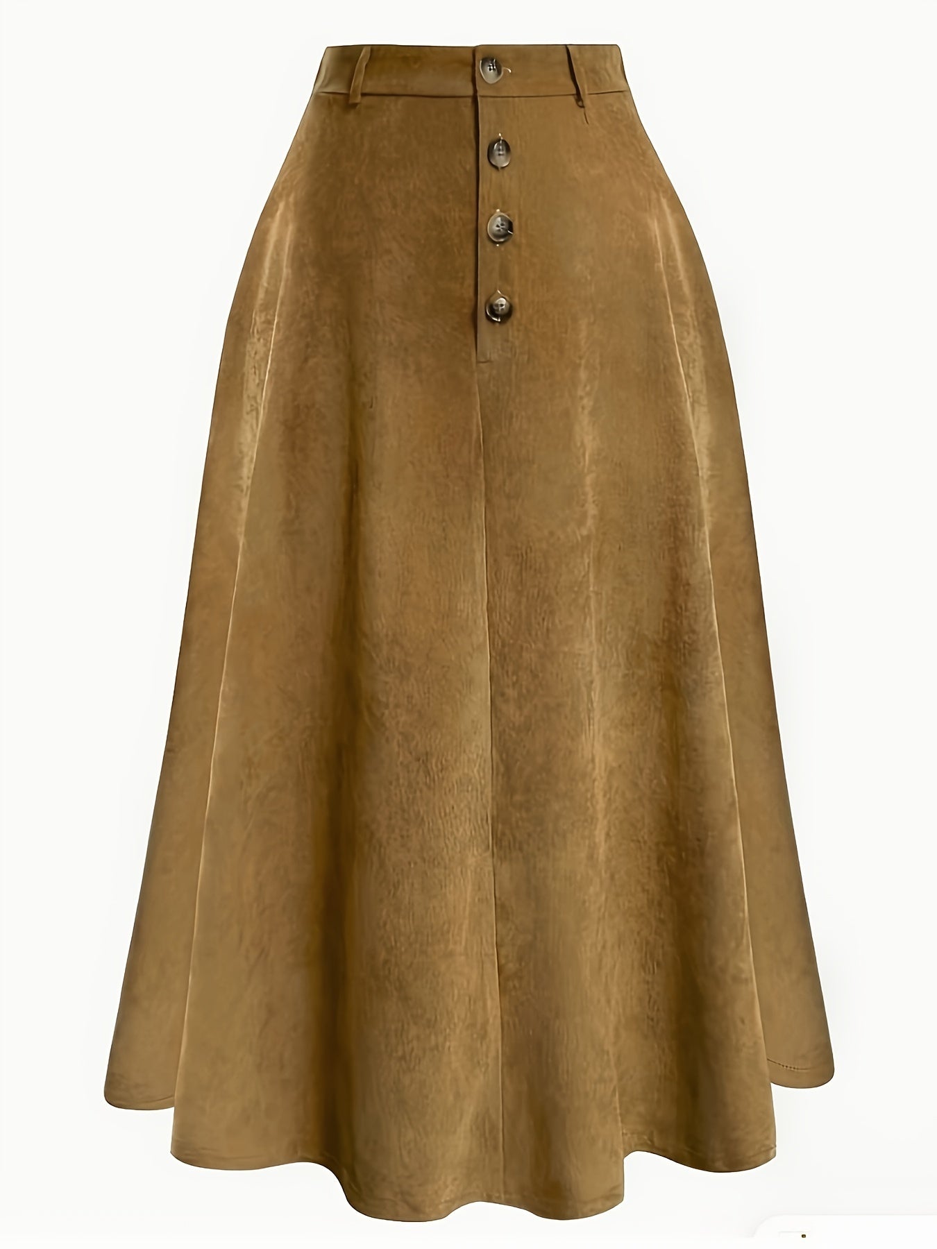 Plus Size Solid Button Front Skirt, Casual Corduroy Skirt