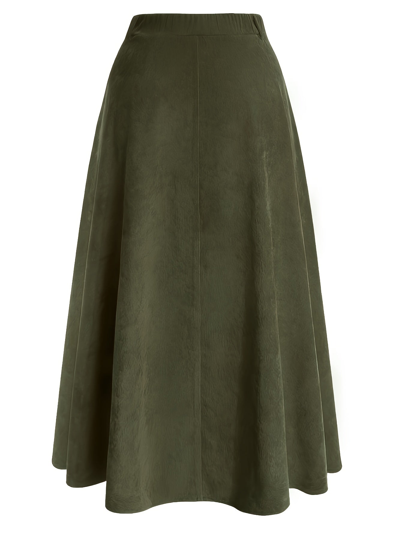 Plus Size Solid Button Front Skirt, Casual Corduroy Skirt