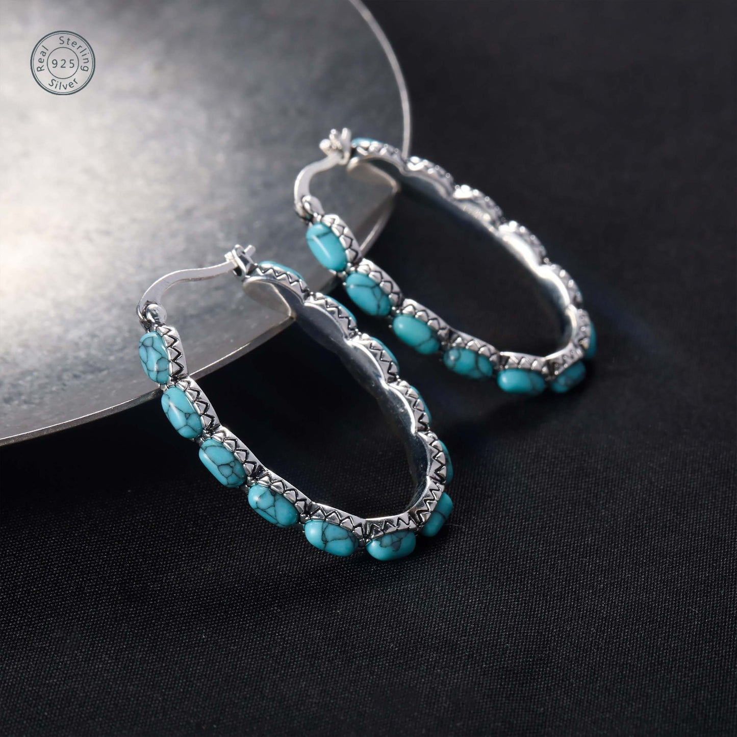 Turquoise Hoop Earrings Silver