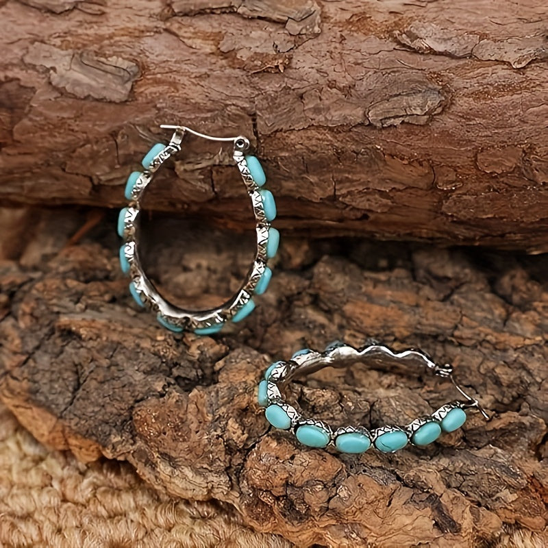 Silver Turquoise Hoop Earrings