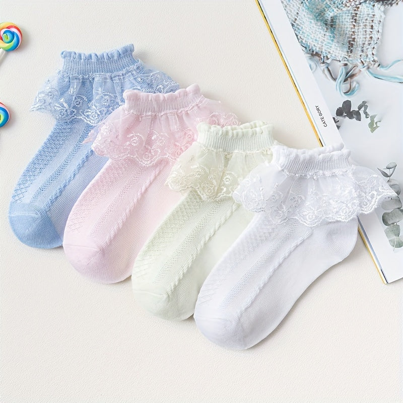 8-Pack Girls' Soft & Breathable Cotton Lace Frill Ankle Socks