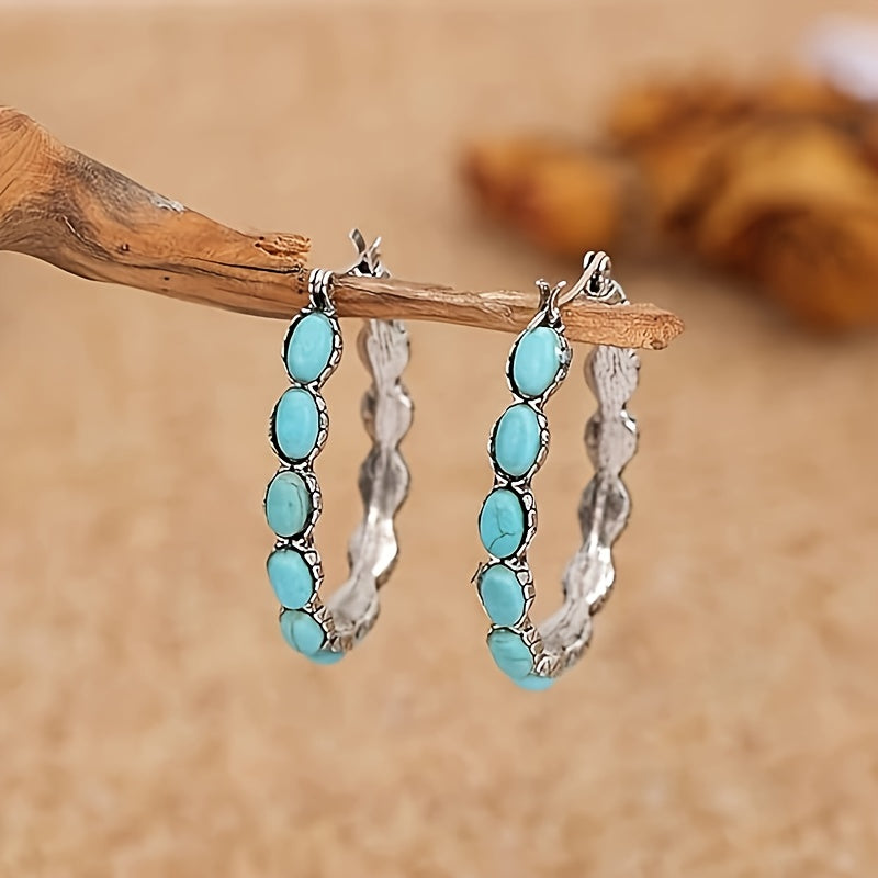 Silver Turquoise Hoop Earrings