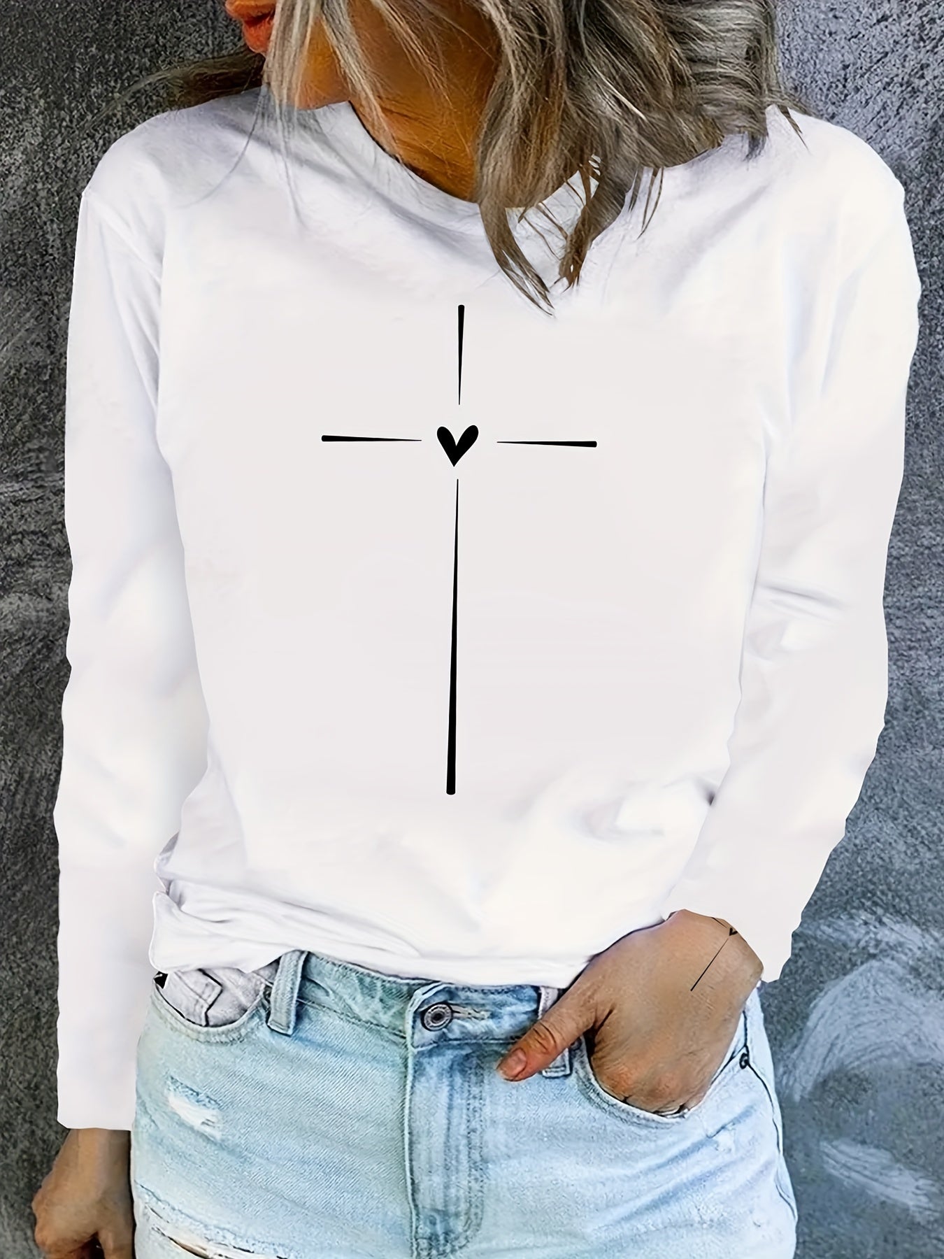 Stylish & Comfortable Heart Cross Crew Neck T-Shirt