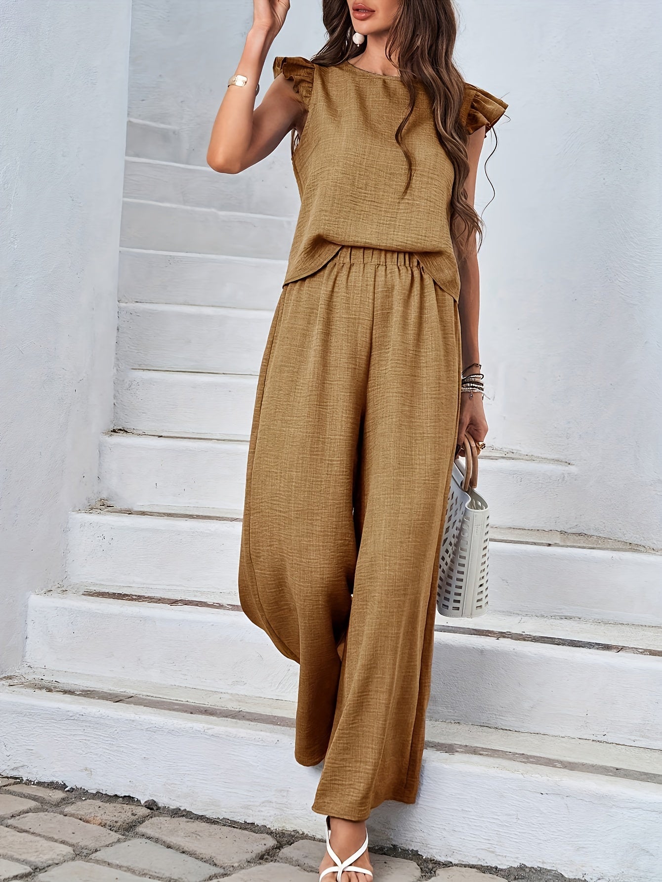 Elegant Ruffle Trim Pantsuit Set