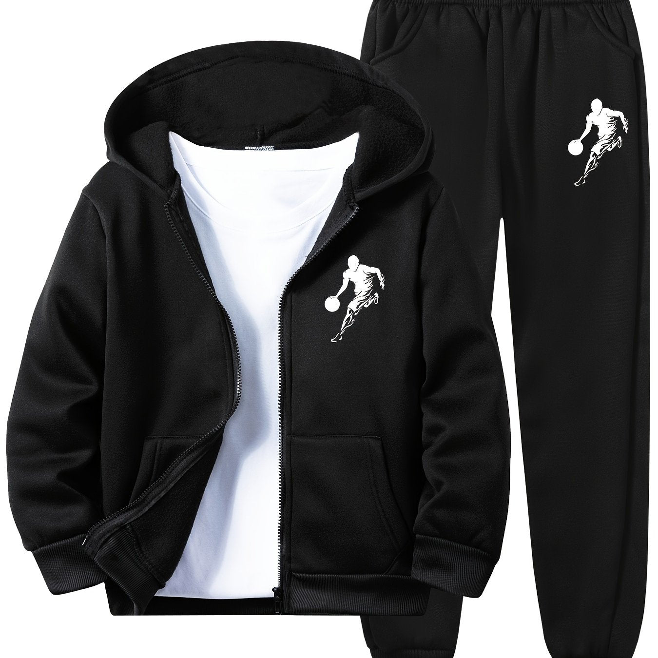 Ages 3+ Basketball Player Print Kids Hooded Tracksuit Set