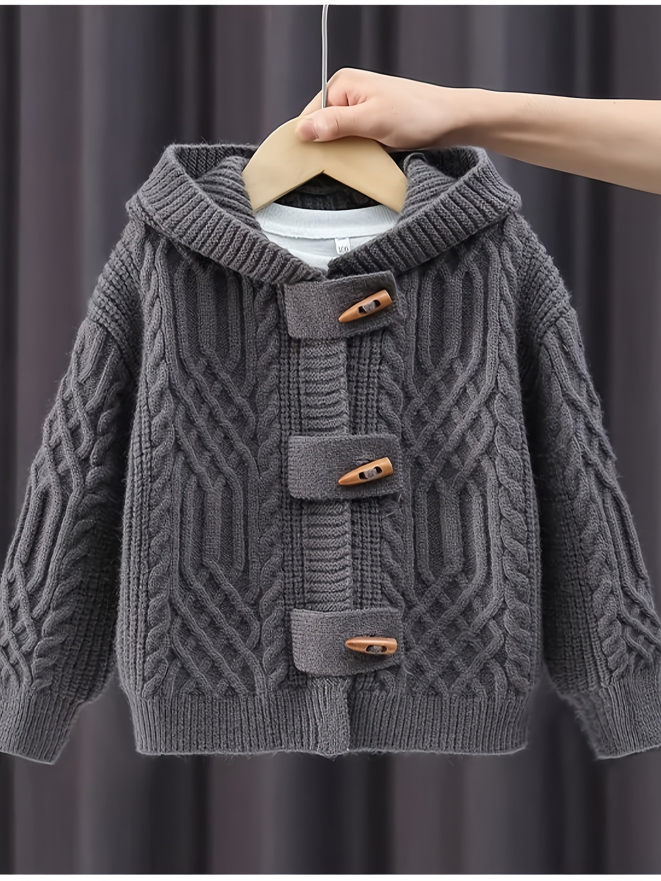 Boys' Cozy Knit Cardigan - Thick, Warm Hooded Sweater for Fall/Winter