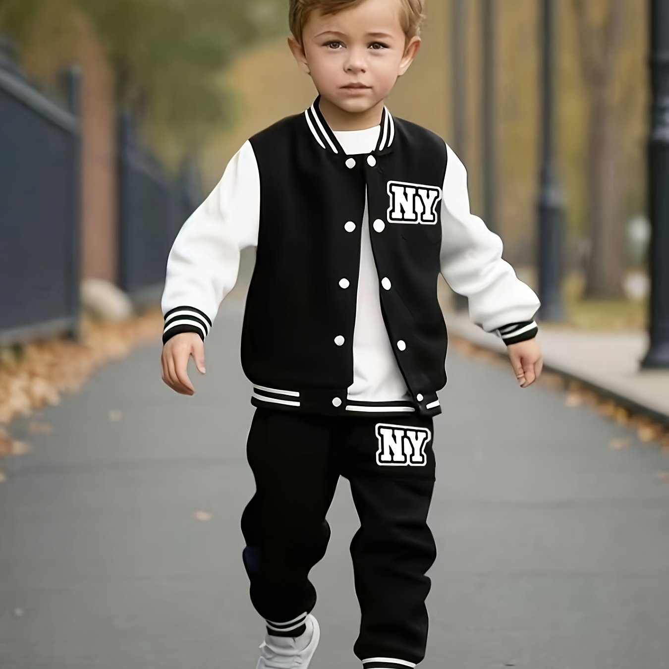 2pcs Boys' Autumn/Winter Casual Polyester and Spandex Outfit Set