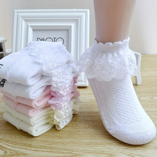 8-Pack Girls' Soft & Breathable Cotton Lace Frill Ankle Socks