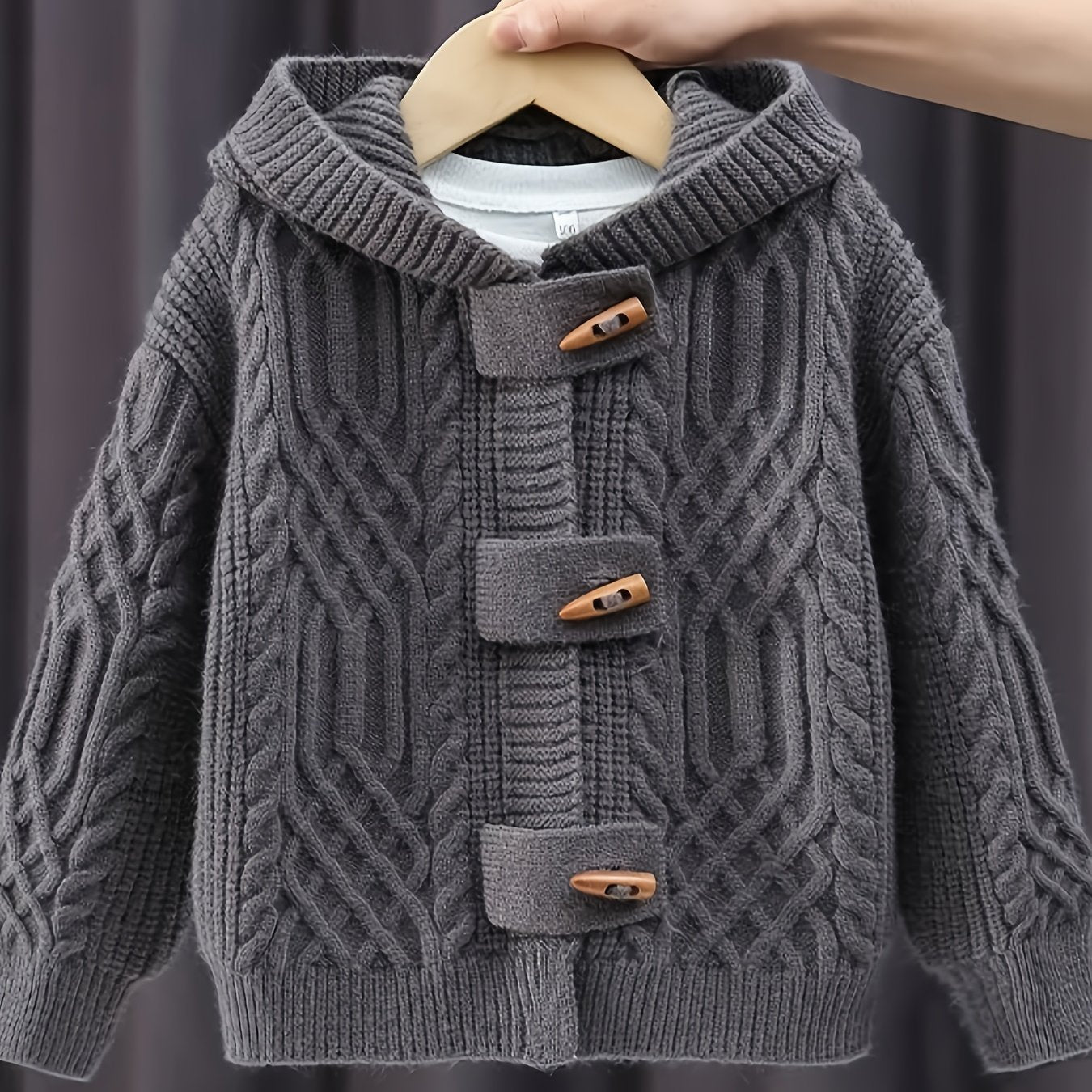 Boys' Cozy Knit Cardigan - Thick, Warm Hooded Sweater for Fall/Winter