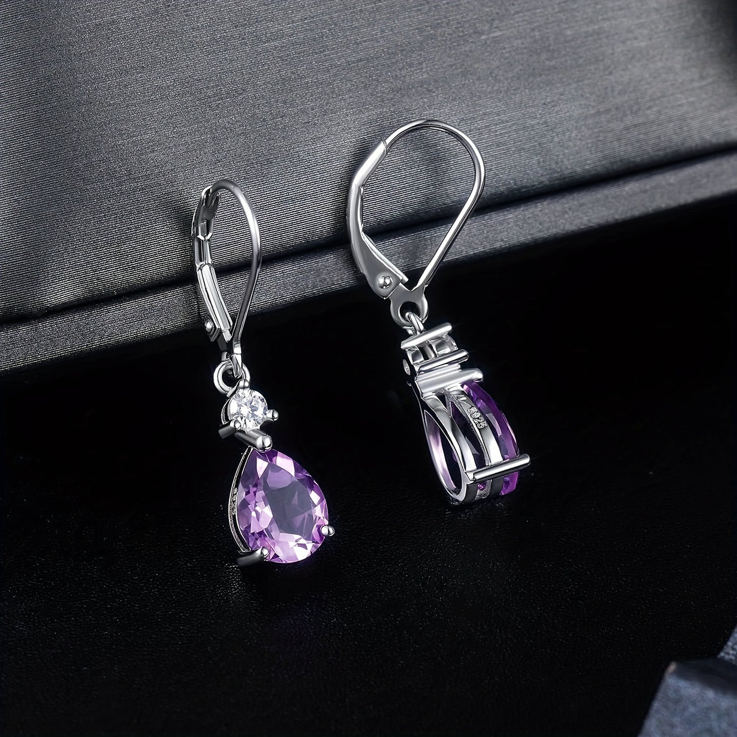 Luxurious Amethyst Teardrop Earrings Sterling Silver