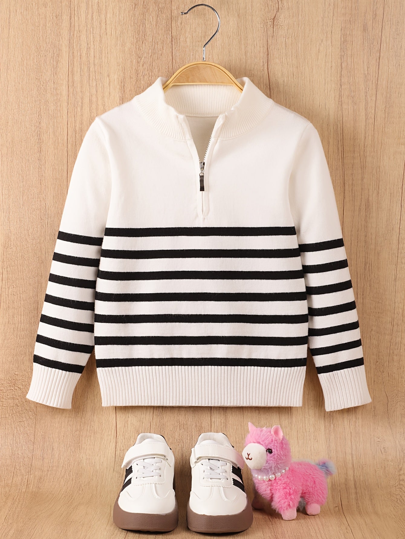 Boys' Casual Striped Half-Zip Knit Sweater